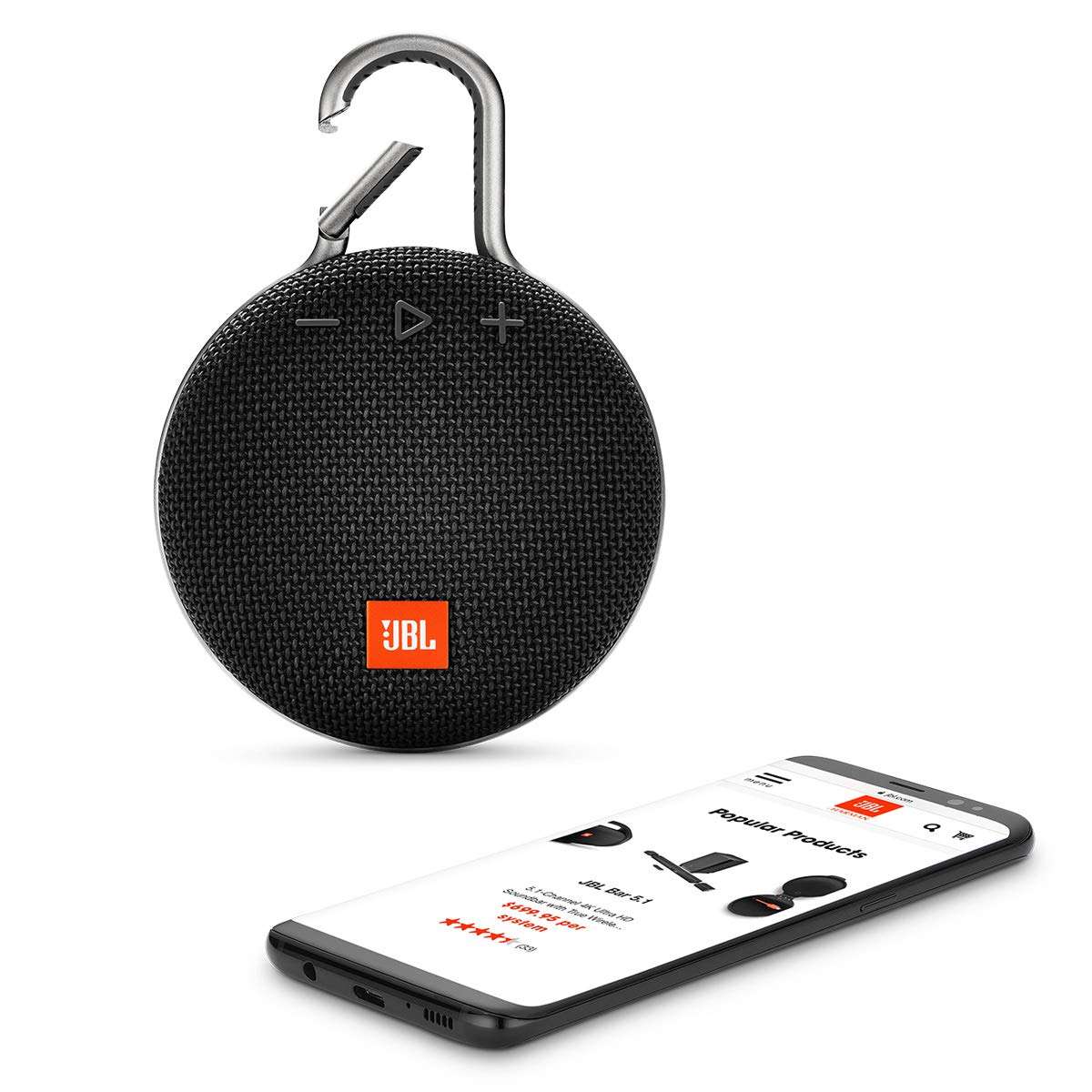 JBL Clip 3, Black - Waterproof, Durable & Portable Bluetooth Speaker - Up to 10 Hours of Play - Includes Noise-Cancelling Speakerphone & Wireless Streaming 5