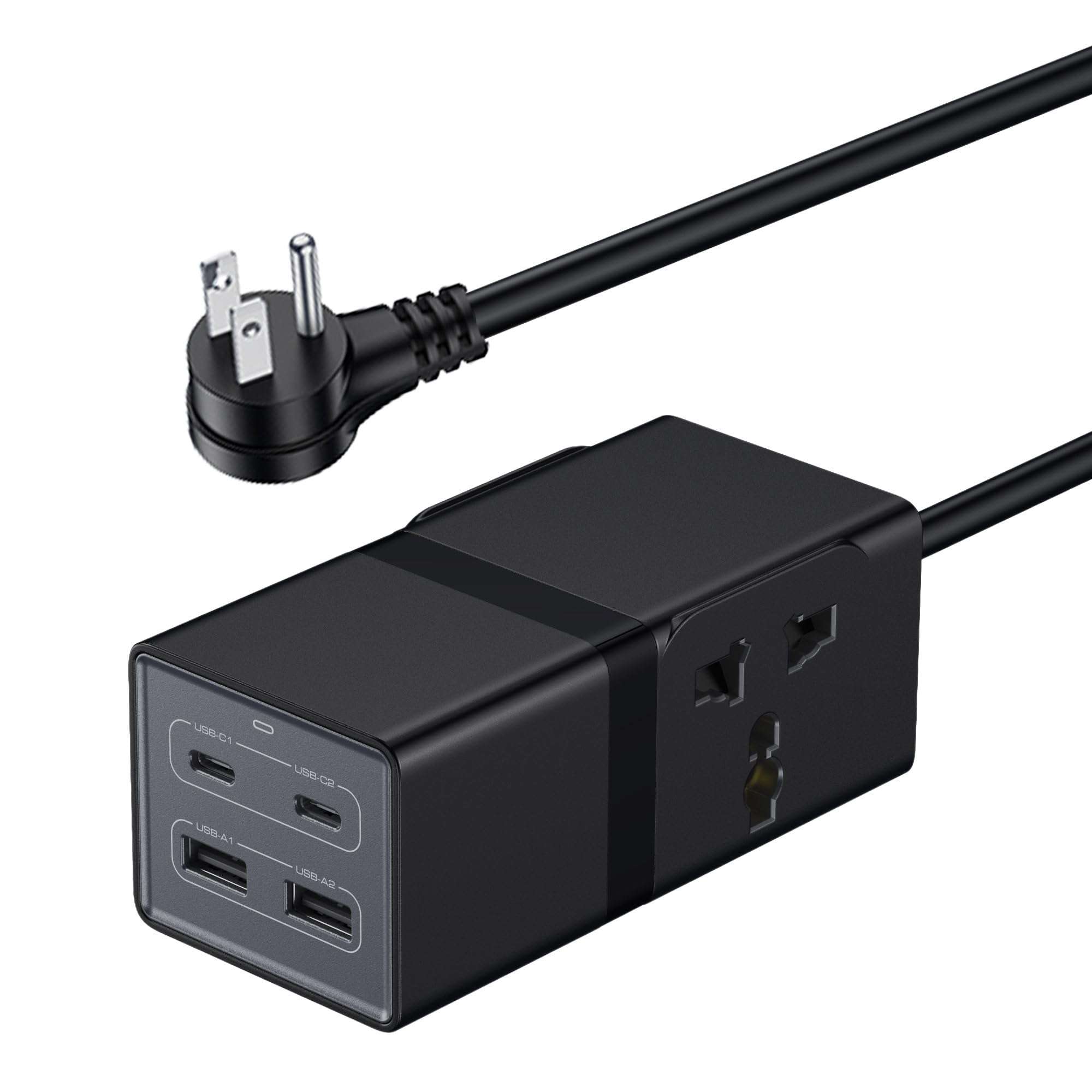 Universal Travel Adapter, VatFott 65W GaN Fast Charger 6-in-1 Power Strip with 2 International Outlets, 2 USB C, 2 USB Ports, 6ft Extension Cord, 110-240v, Power Adapter for Travel Essentials Black 1