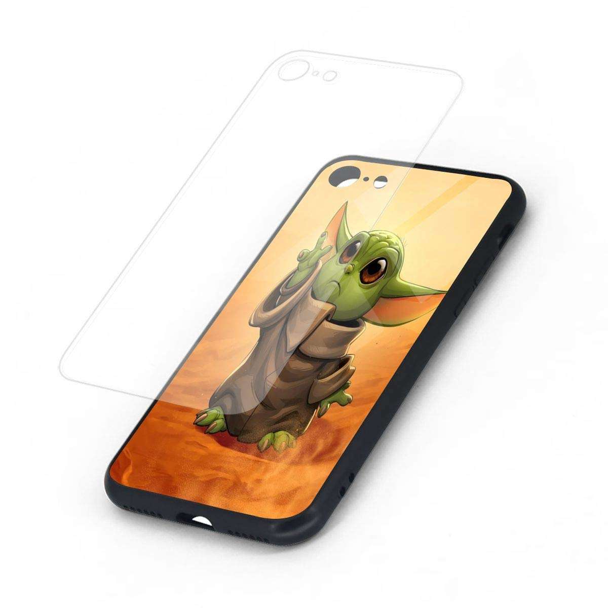 Bilcesa Yo-Da Funny Baby Protection iPhone 7 Case iPhone 8 Case, Soft TPU and Tempered Glass Double Layer Mobile Phone Case Cover for 4.7 in 2