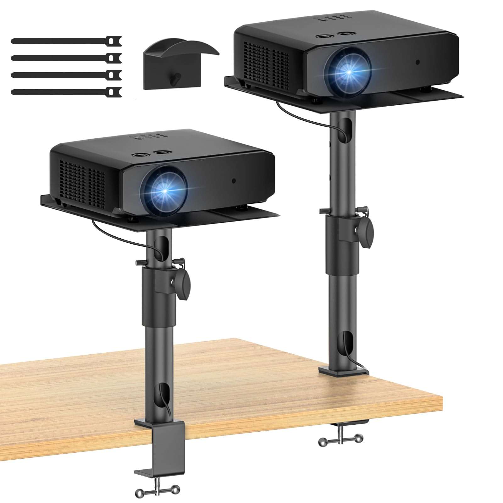 Desktop Projector Stand Table Wr Headphone Holder - Height, Tilt & Swivel Adjustable Desk Projector Stand for Nebula XGIMI VANKYO Jinhoo AuKing Epson and Most Projectors Clamp on Desktop Stand, 2 Pack 2