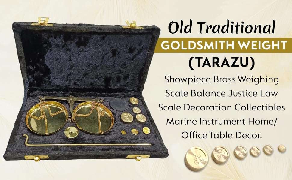 Vintage Old Traditional Goldsmith Weight (Tarazu) showpiece Antique Brass Weighing Scale Balance Justice Law Scale Decoration Collectibles Marine Instrument Home/Office Table Decor 4