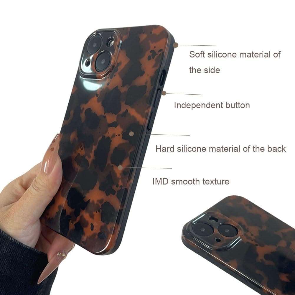 for iPhone 15 Case Leopard Silicone Cheetah Print Animal Pattern Soft Anti-Scratch Full Camera Protective Phone Cover (Amber Leopard, for iPhone 14) 5