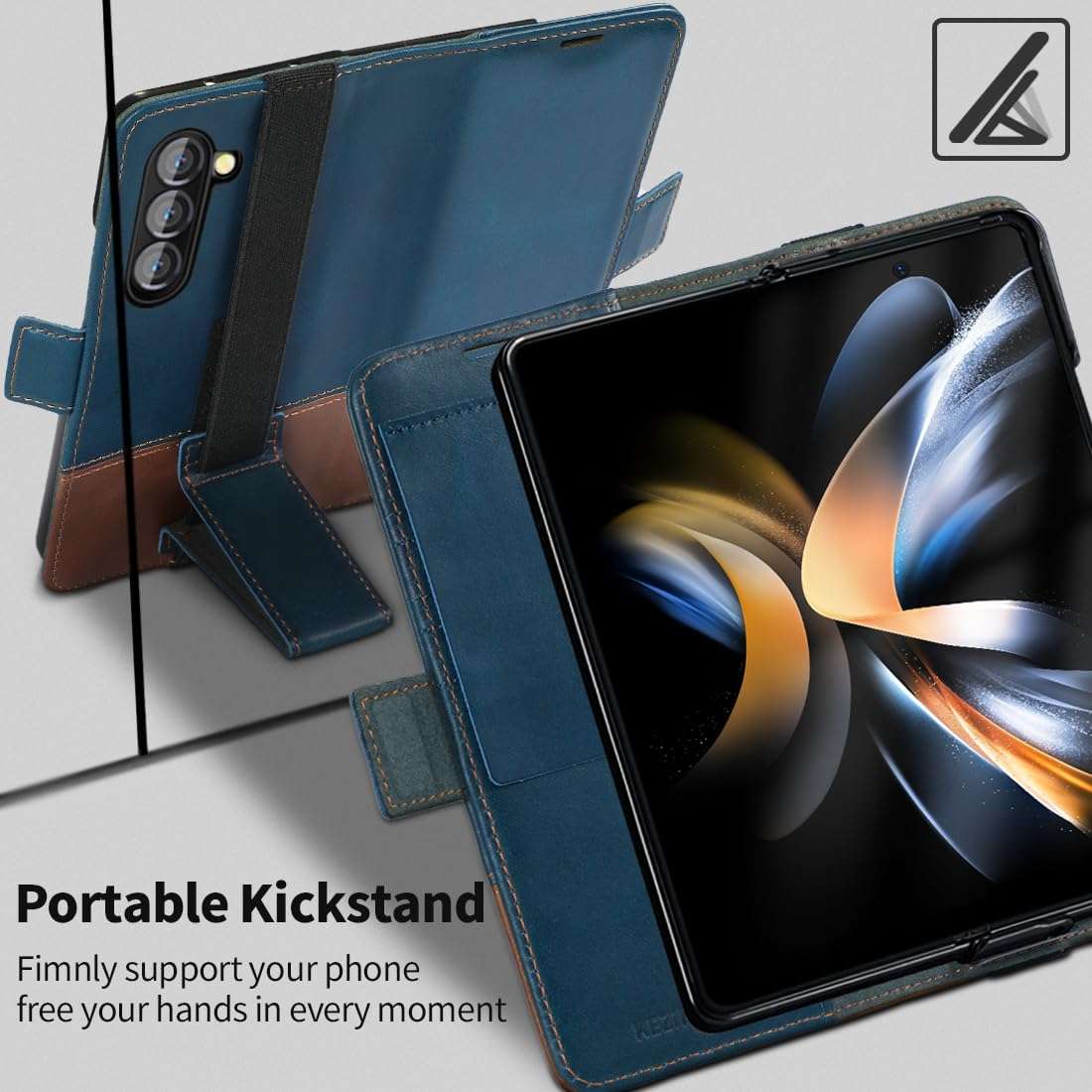 KEZiHOME for Samsung Galaxy Z Fold 5 Case, Genuine Leather Wallet Case [RFID Blocking] with Card Holder Stand Shockproof Protective Phone Flip Cover Compatible with Galaxy Z Fold 5 3