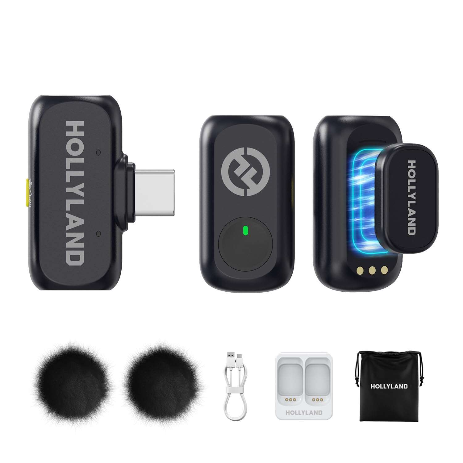 Hollyland Lark A1 Wireless Microphones for iPhone 15/16/17 & Android, 48kHz/24-bit, 3-Level Intelligent Noise Cancel, Magnetic Mini Microphone for YouTube,Podcast,Tiktok and Vlog (2TX + USB-C RX) 1