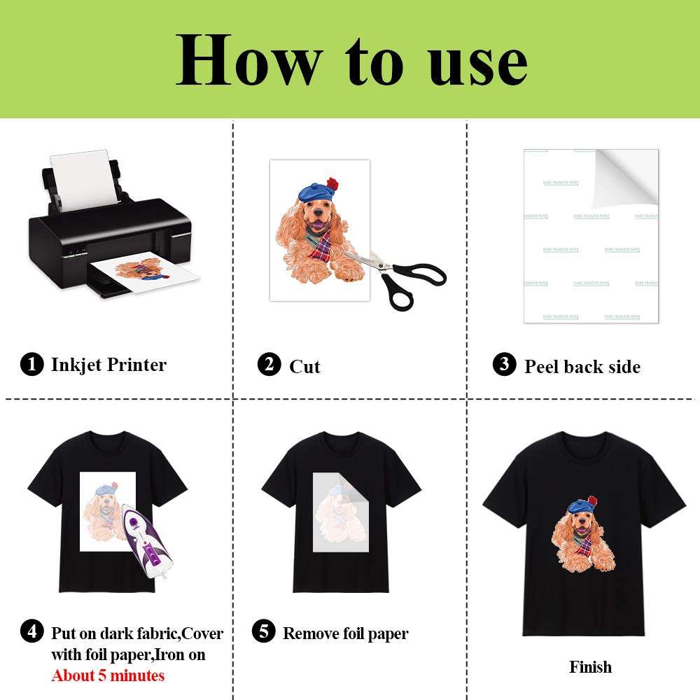 Stampcolour Heat Transfer Paper for Drak Fabrics,Inkjet Premium Iron-On Drak T Shirt Transfers Paper Compatible with Inkjet Printer,LTR Pack of 15 Sheets 8.5X11 Inches. 3