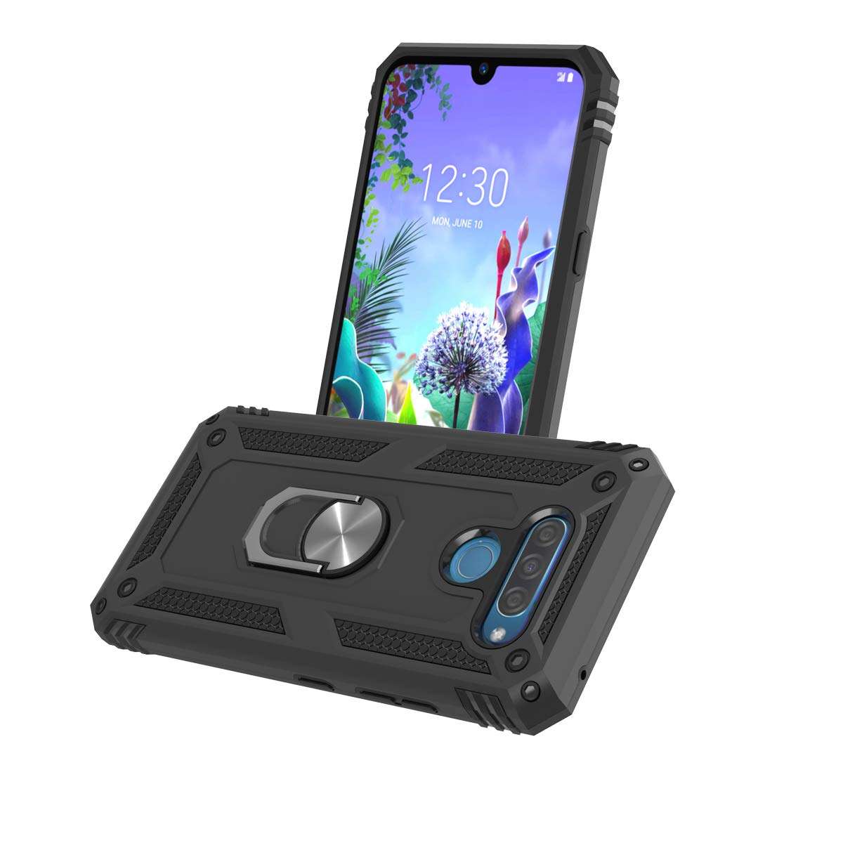 Zingcon Compatible for LG K50 / Q60 Case,[HD Screen Protector] Military-Grade Ring Holder Stand Kickstand Phone Cases Fitting Magnetic Car Mount for LG K50-Black 2