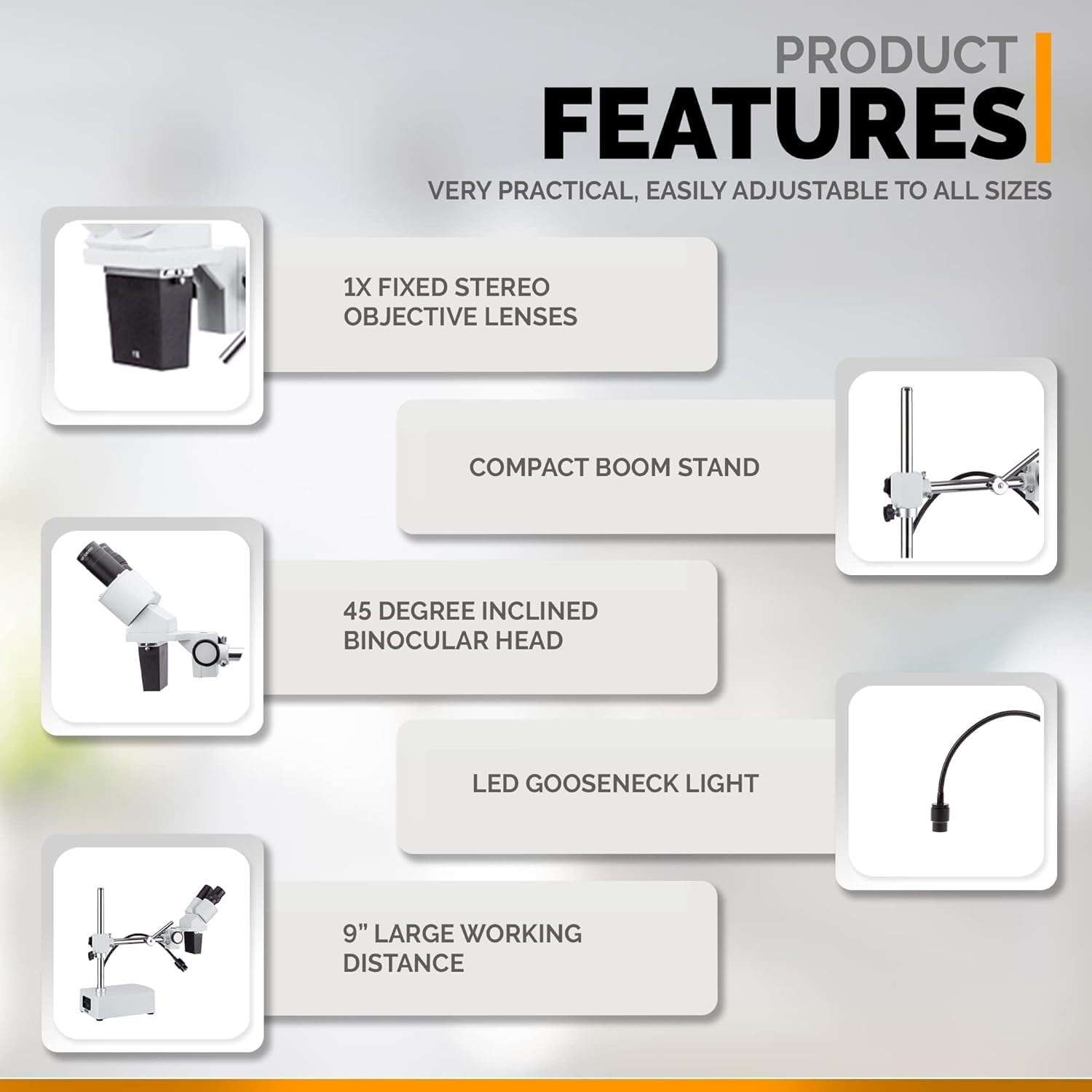 AmScope SE400 Professional Binocular Stereo Microscope, WF10x Eyepieces, 10X Magnification, 1X Objective, LED Lighting, Boom-Arm Stand, 110V-120V 5