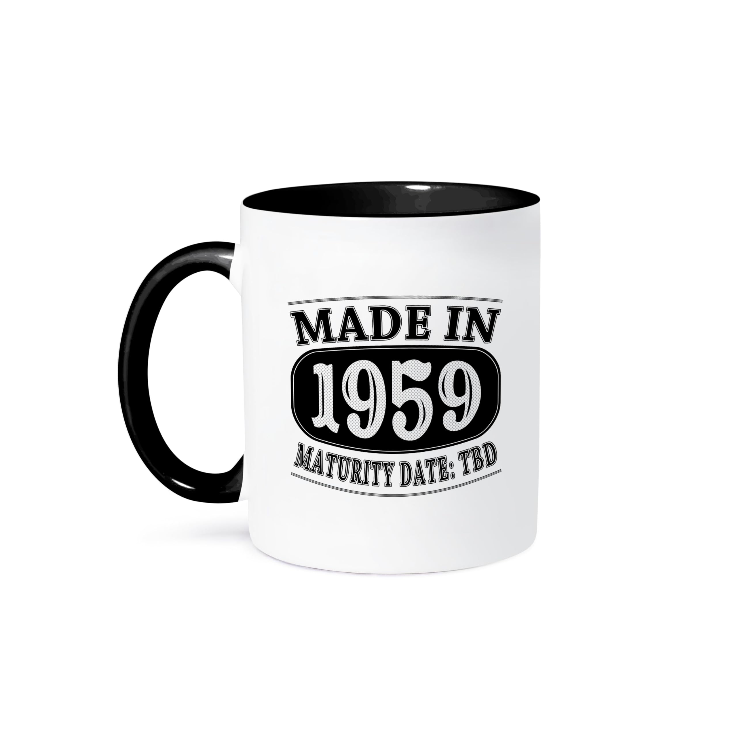 3dRose Made in 1965-Maturity Date Tdb Mug, 11 oz, Black 1
