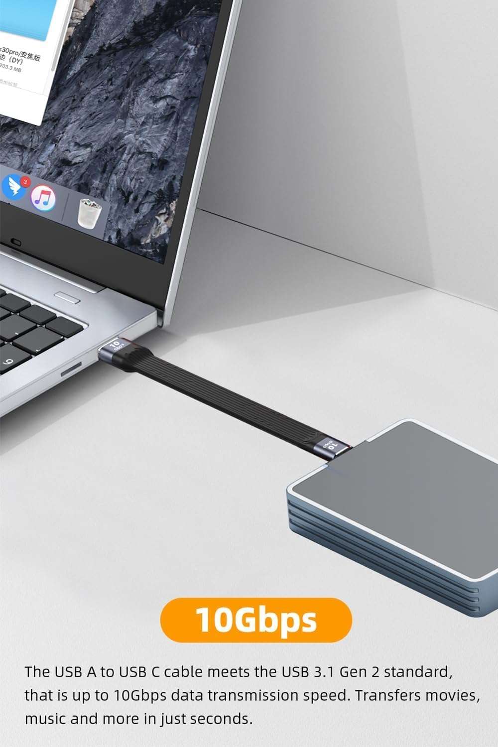 VOOCME USB C Cable 5.3 inch, USB A to USB C 60W Fast Charging Cable Supports 10Gbps Data Transfer for Portable SSD, Power Bank, Android Auto, Laptop, Tablet, Phone (VM-U2C,10GBPS) 3