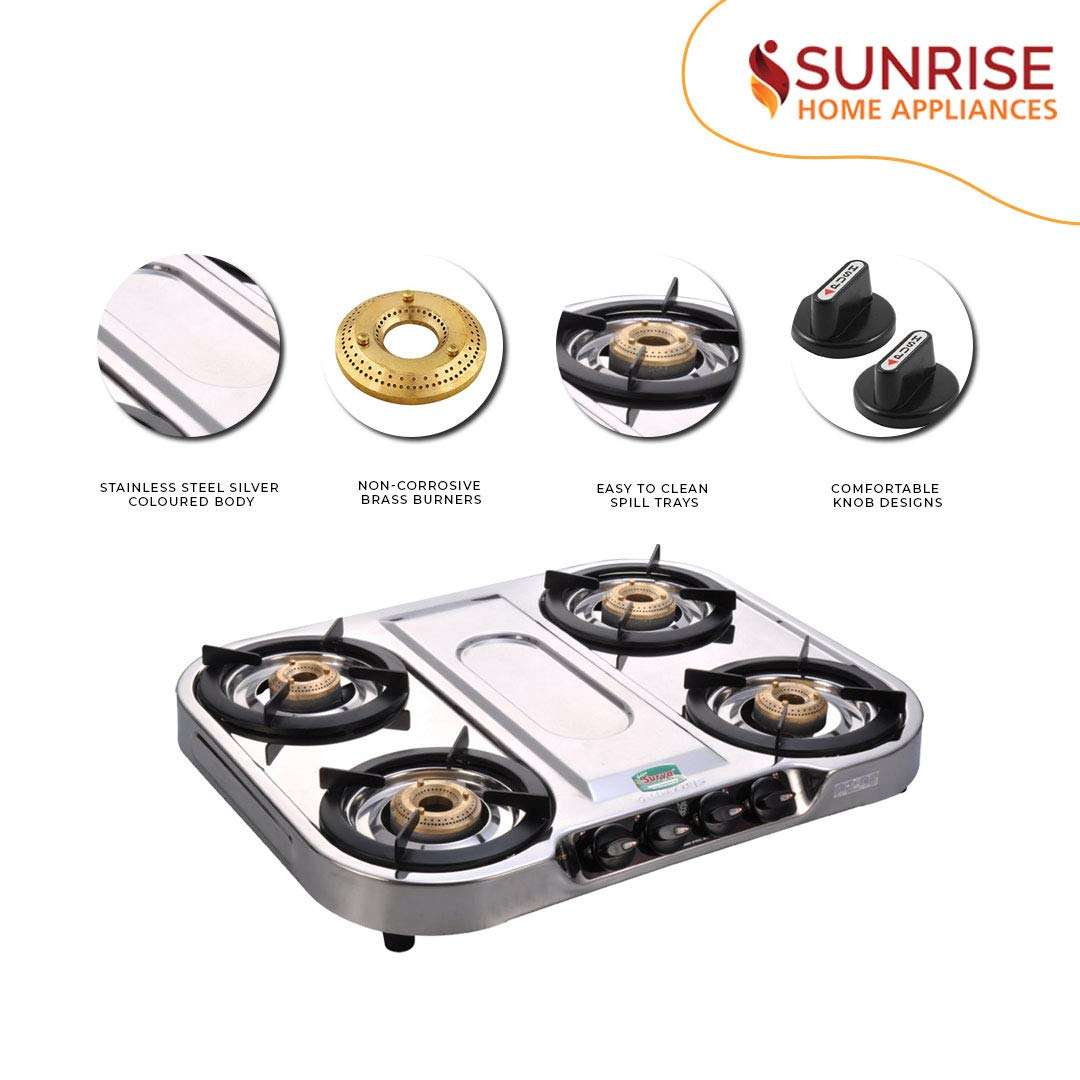 GOLDEN SURYA Magma Stainless Steel 4 Burner Gas Stove (Silver). 3