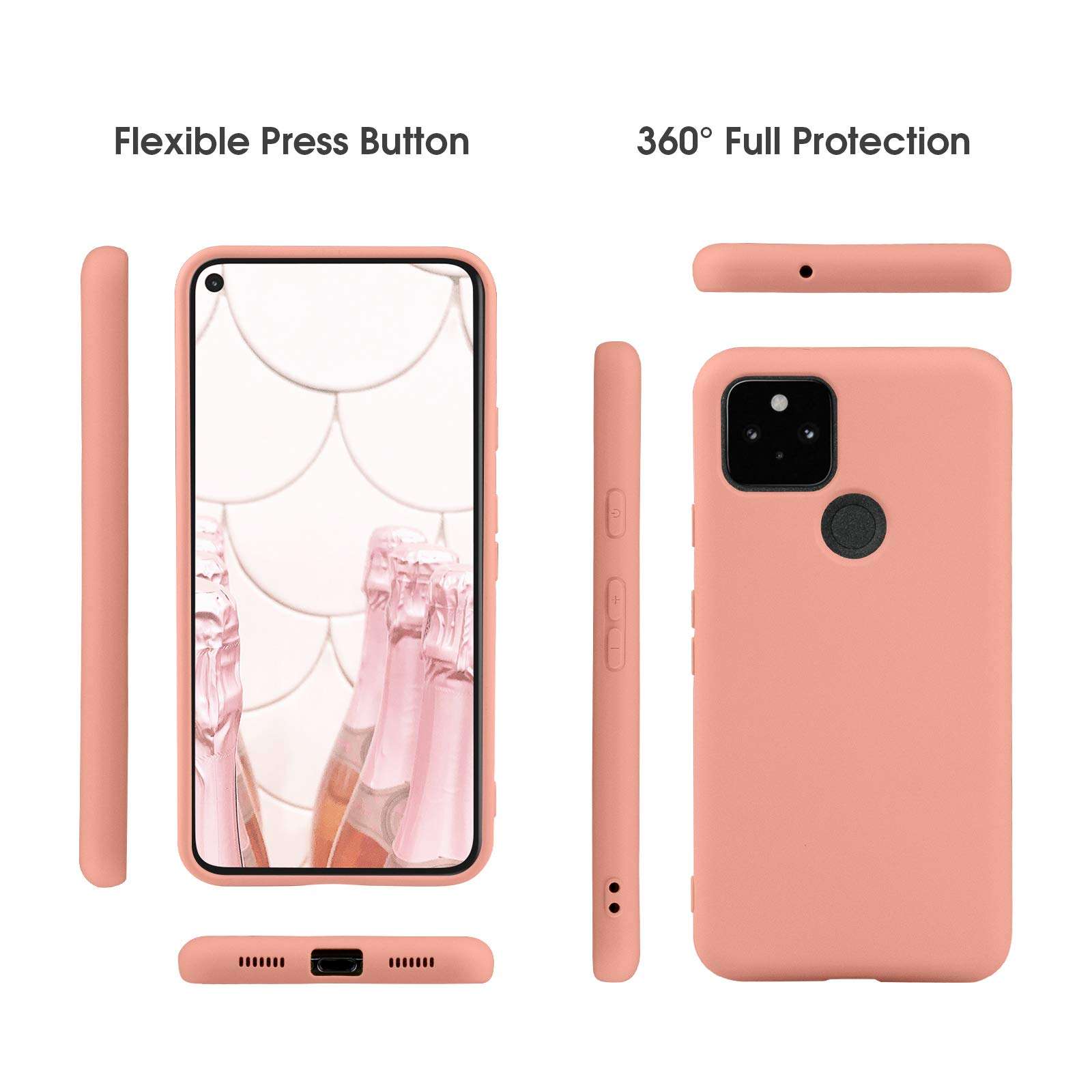 ABITKU Compatible with Google Pixel 4A 5G Case,Slim Silicone Gel Rubber Case Cover (with Microfiber Lining) Full Body Shockproof Design for Google Pixel 4A 5G 6.2 INCH (Pink) 3