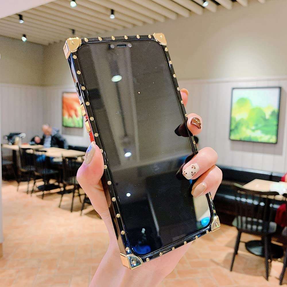 KAPADSON for Samsung Galaxy A71 5G Case Luxury Grid Skin Design TPU+ PU Leather Gold Square Protection Corner Back Case with Strap - black 5