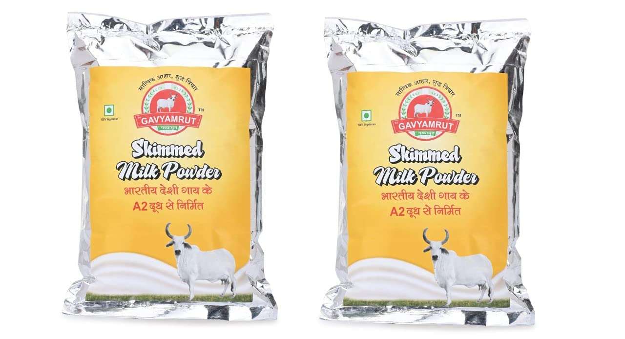 Brij Gavyamrut A2 Cow Skimmed Milk Powder | All Natural | 100% Pure | Boosts Liver Health | | Sugar Free | No Added Preservatives | Perfect for Tea & Coffee | Pure & Premium | 1kg (Pack of 2, 2Kg) 1