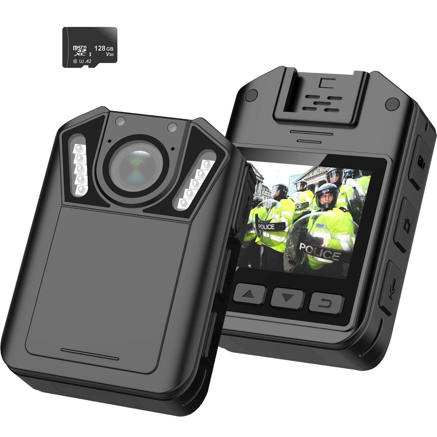 128G Body Camera with HD 1080P Recording, 2in Screen Recorder,Night Vision Lighting 7HR Battery Life Wearable Police Cam for Outdoor,Home,Sports,Pet Records,Security,Work Records 1