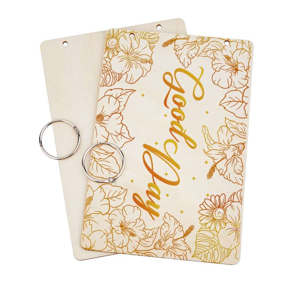 SUPERDANT Wooden Card Keeper Binder Good Day Greeting Card Organizer Flowers Postcard Photo Album Cover Hibiscus Flowers Birthday Cards Keeper Book Holder Organizer Wedding Holiday Keepsake Gifts 3