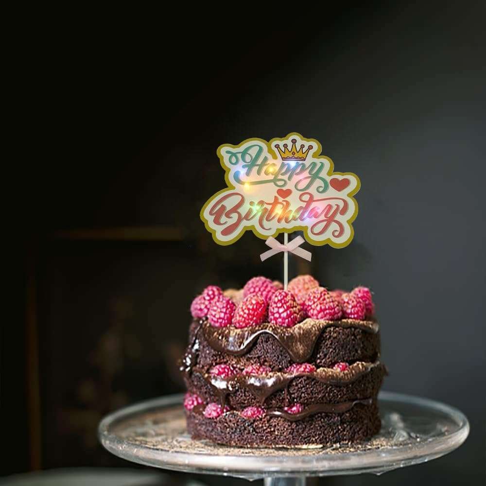 Pop The Party Happy Birthday Cake Topper, Light Happy Birthday Cake Topper Decoration Suitable For Party Decoration For Birthday 4