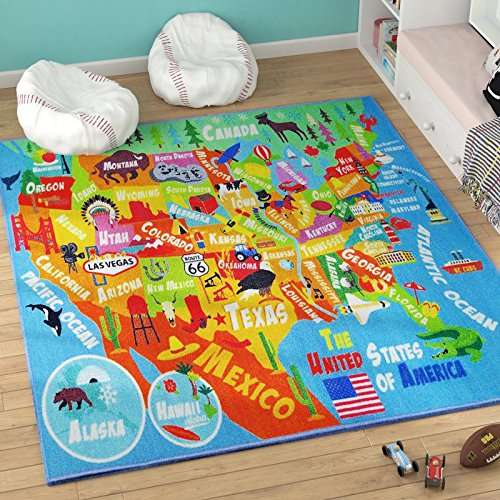 KC Cubs 3x5 USA United States Map Toy Car Road Rug – Educational Play Mat Carpet for Kids, Toddlers, Nursery, Classroom, Playroom, Baby Daycare 6