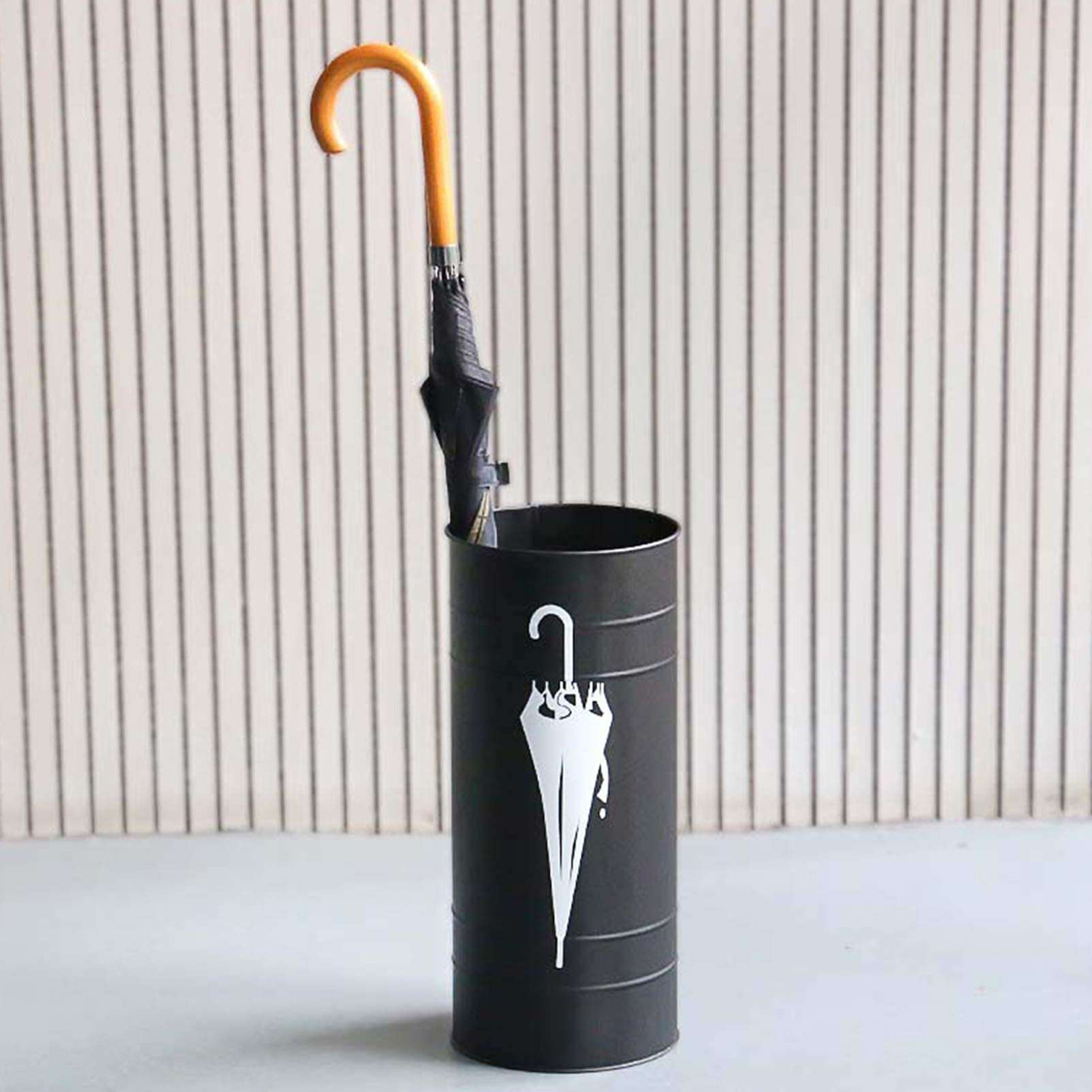 Umbrella Storage Cylindrical Umbrella Stand Rack, Iron Metal Umbrella Holder, Hollow Umbrella Organizer for Hallway Outdoor/White (Black Q) 5