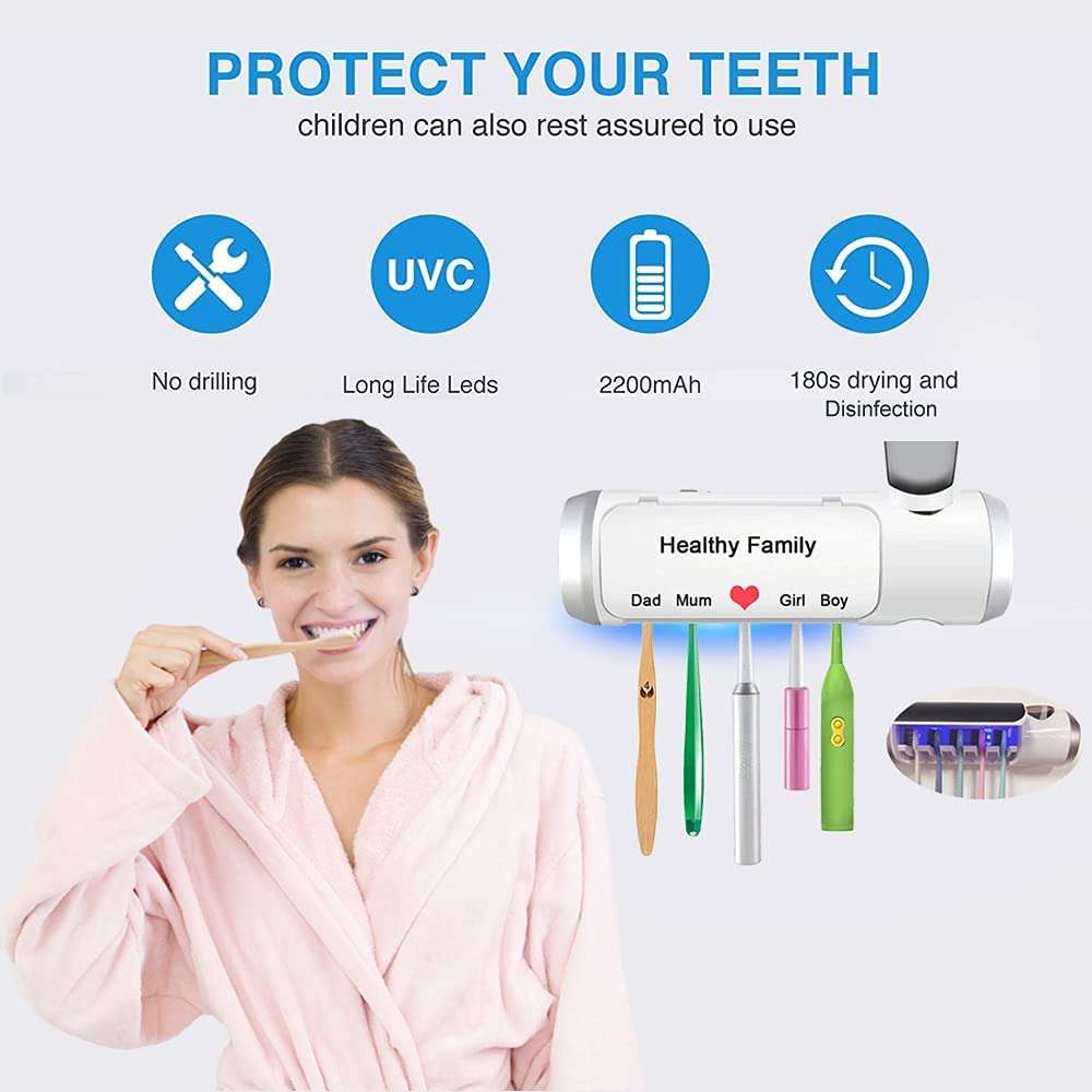 Aquatrend Toothbrush Holder 5 Slots with Cover, Wall Mounted Toothbrush Rack Cleaning Function, Bathroom Space Saving Toothbrush Organizer with Writable 3 PCS DIY Stickers 2