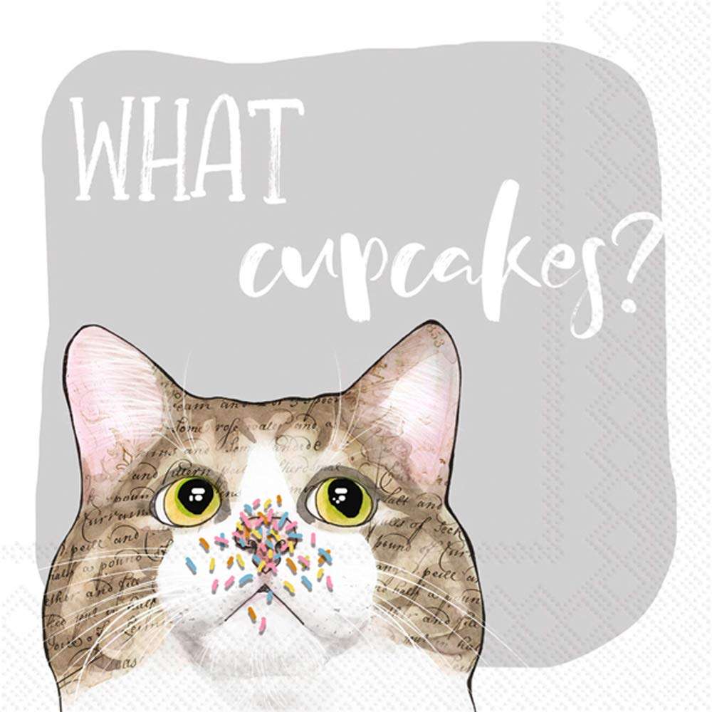 Boston International IHR 3-Ply Paper Napkins, 20-Count Cocktail Size, Cupcakes Cat
