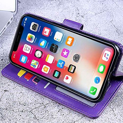 Glitter Wallet Phone Case for Moto G8 Power with Tempered Glass Screen Protector Cover and Card Holder Kickstand Motorola G8Power MotoG8Power G 8power 8 MotoG8 8th Gen 5G Bling Leather Cases Purple 2