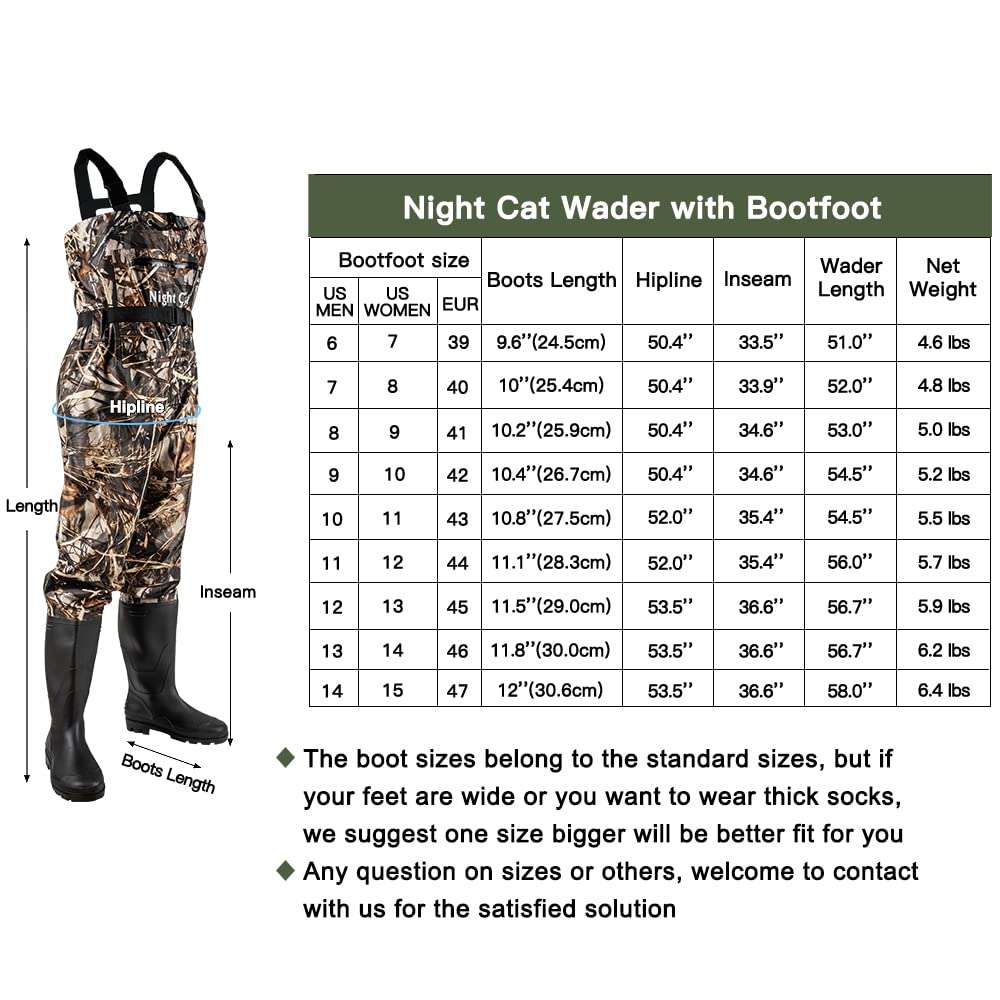 Night Cat Fishing Waders for Men Women Waterproof Hunting Chest Wader with Bootfoot Belt Breathable Lightweight Camouflage Size 7 2