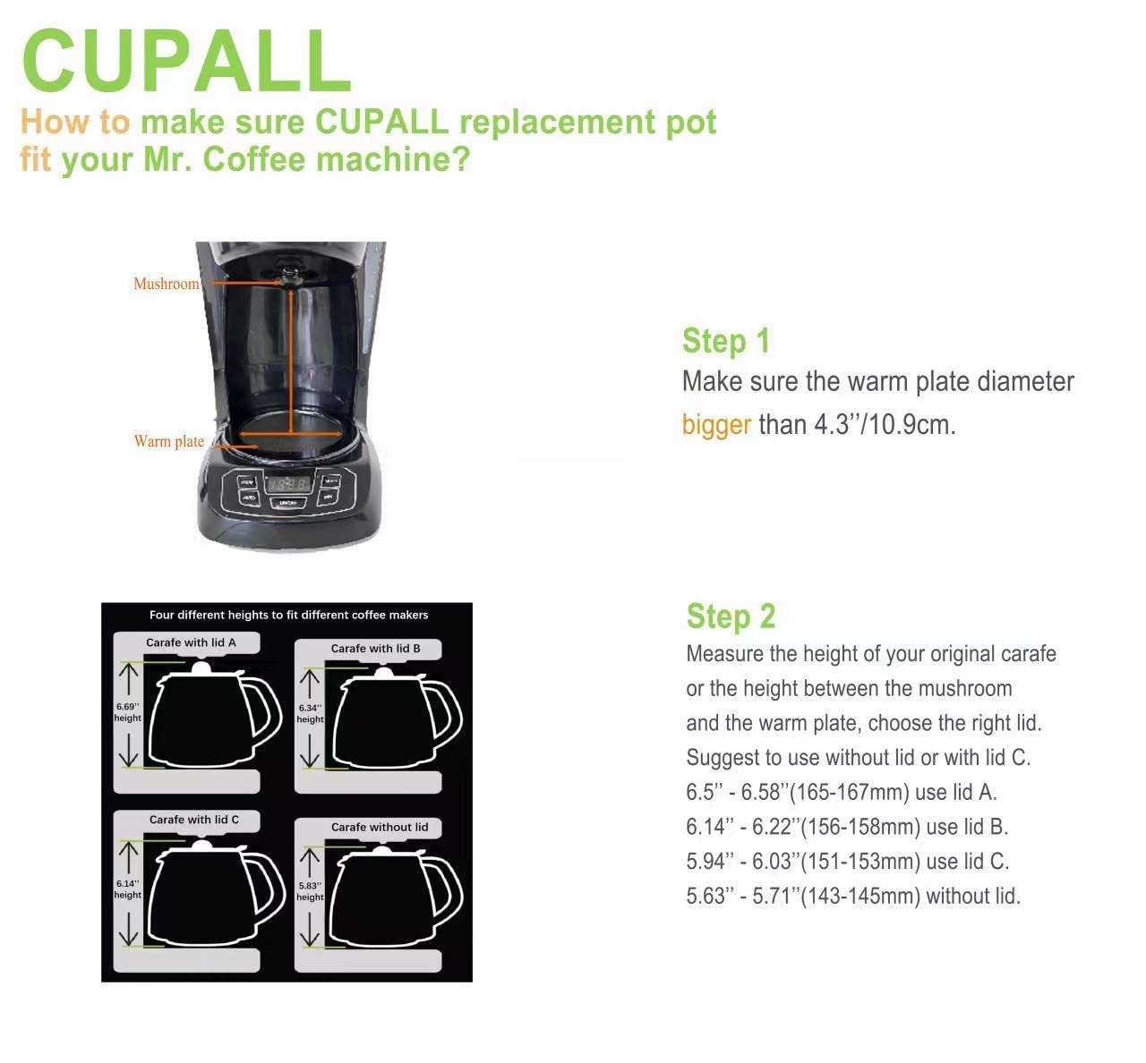 Mr Coffee Replacement Carafe Compatible With Mr. Coffee 12 Cup coffee maker machine,Black Handle 6