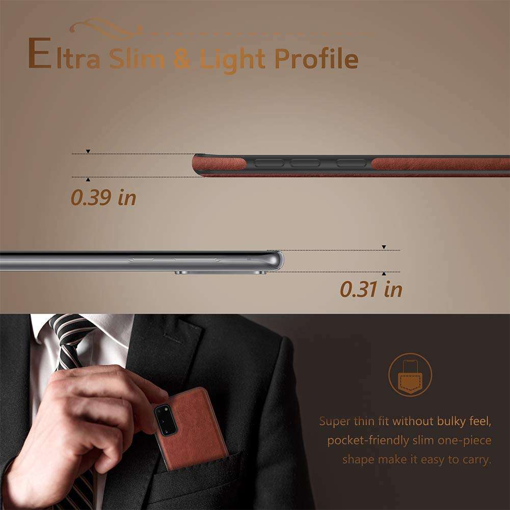 LOHASIC for Galaxy S20+ Plus Case, Classic Vegan Leather Business PU Cover Rugged Non-Slip Grip Shockproof Bumper Full Body Protective Phone Cases for Samsung Galaxy S20 Plus 6.7 inch - Dark Brown 6