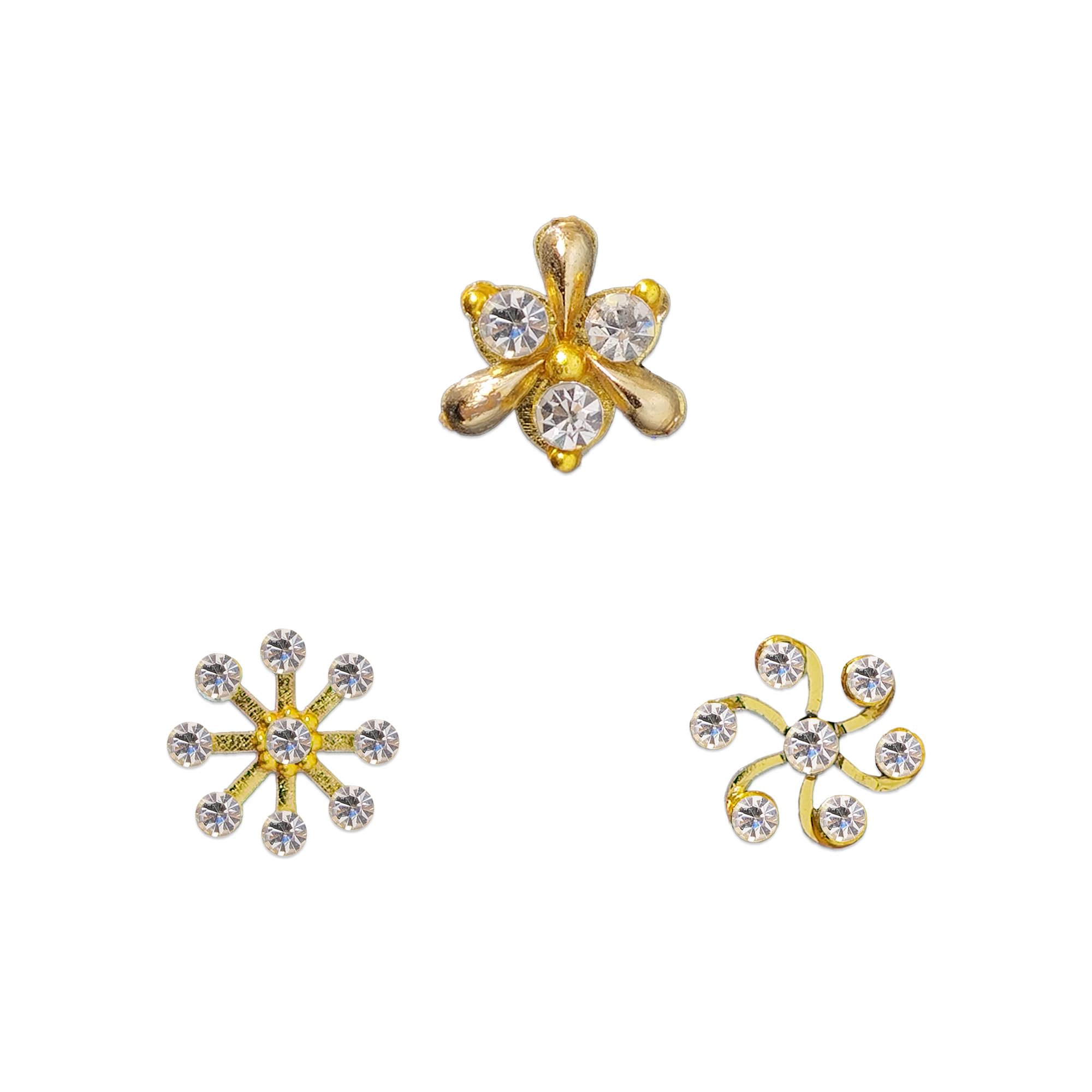 Comet Busters® Stick-On Nose Bindis – No Piercing – Golden Designer Floral Nose Studs – White Crystals – Reusable – Nose Pins for Women & Girls (ONS007) 3