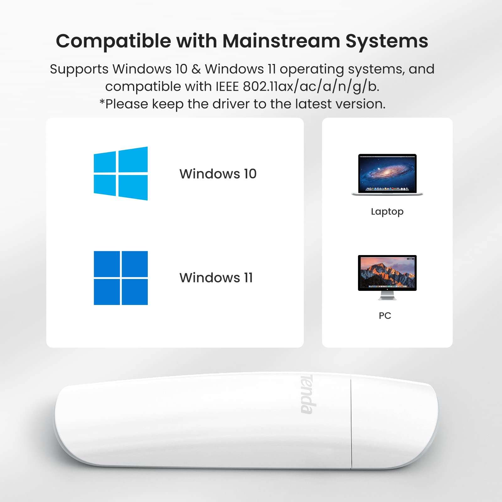 Tenda U18 AX1800 Wi-Fi 6 Dual Band USB 3.0 Wireless Adapter for PC Laptop Desktop, (up to 1201 Mbit/s on 5GHz and 574 Mbit/s on 2.4GHz, WPA3, Only Compatible with Windows 11/10) 6