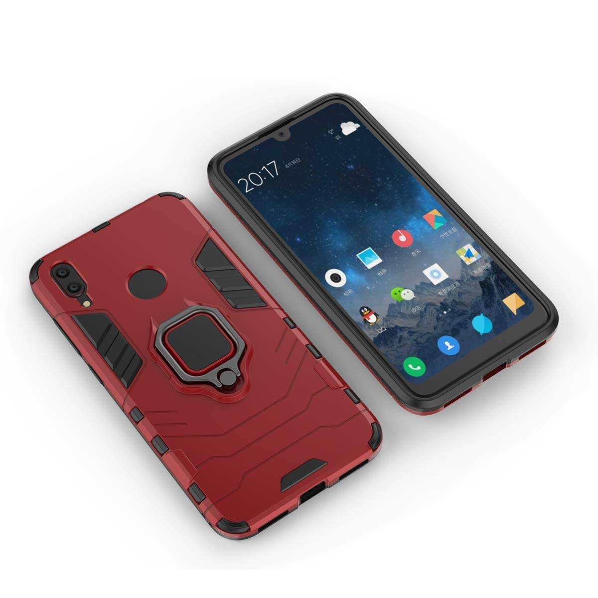 for Huawei Y7 2019 Case,Hybrid Heavy Duty Shockproof Armor Dual Layer Protection Defender Back Case Cover for Huawei Y7 2019 Tempered Glass Screen Protector (Black) (Red) 3