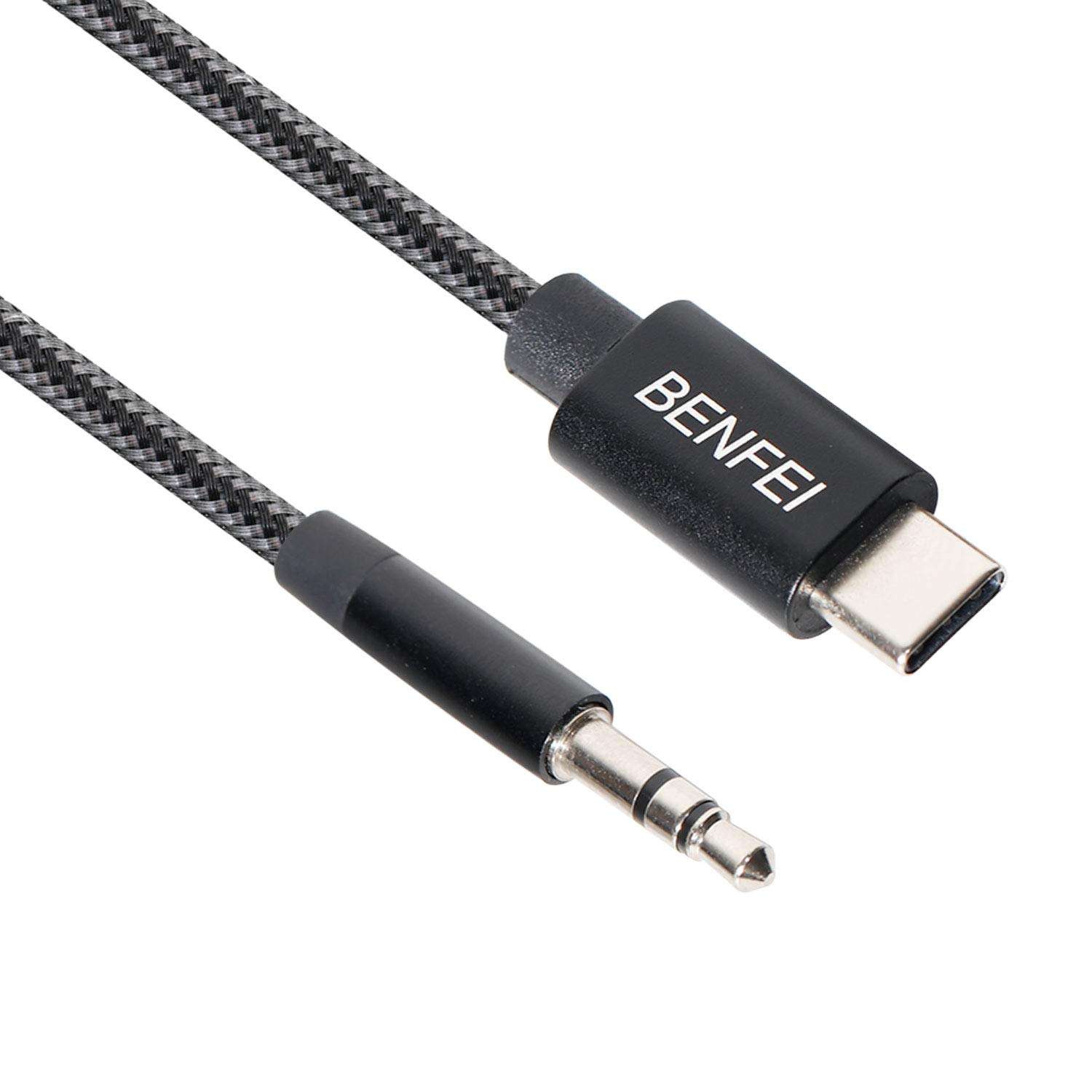 USB-C to 3.5mm Headphone Jack Cable, USB Type-C to 3.5mm Adapter Nylon Cable [DAC Hi-Res] Compatible with iPad Pro New 2018,Pixle 2/XL/3,HTC,Samsung S8/S9/Note 8-3 Feet Black 1