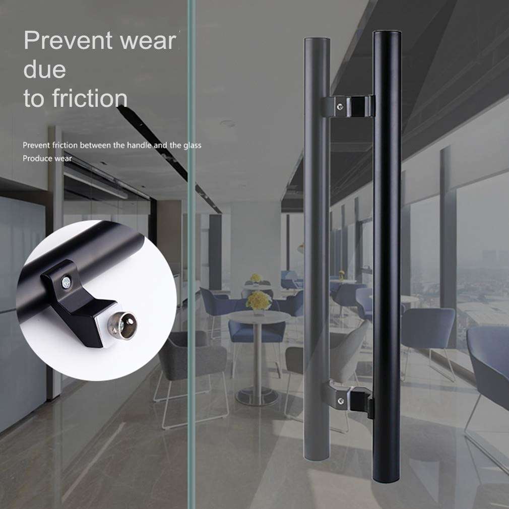 LA1ASHOU Glass Door Handle Set,Heavy Duty Stainless Steel Double Side Bar Handle,Shop Push Door Pull,Back to Back Handle,Round Tube,for Wood Timber Steel Barn Door(Blackhole Center 400mm) 4