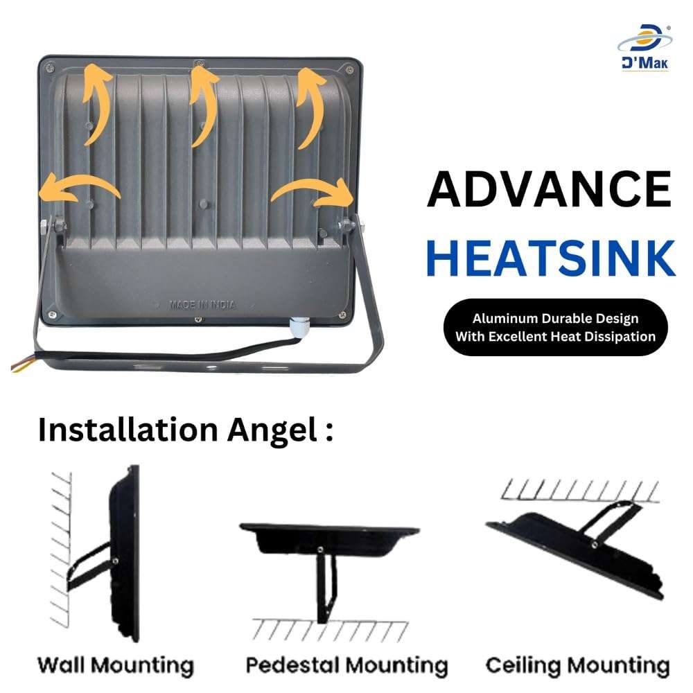 D'Mak 100 Watt LED Flood Light Grey Body Down Chock Waterproof IP65 for Outdoor Purposes (1, Green) 5