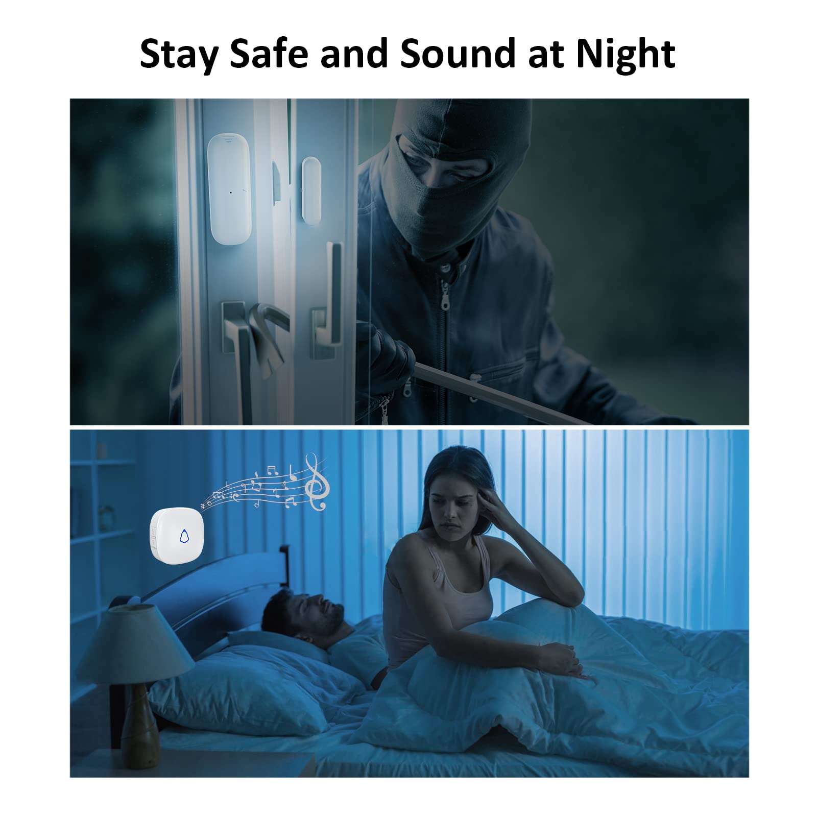 METAK Door Chime, Wireless Door Open Contact Sensor Alarm with 500 FT Range, 58 Chimes and 5 Volume Levels for Business/Store/Home/Office When Entering, 3 Transmitter + 2 Plug-in Receiver (White) 6