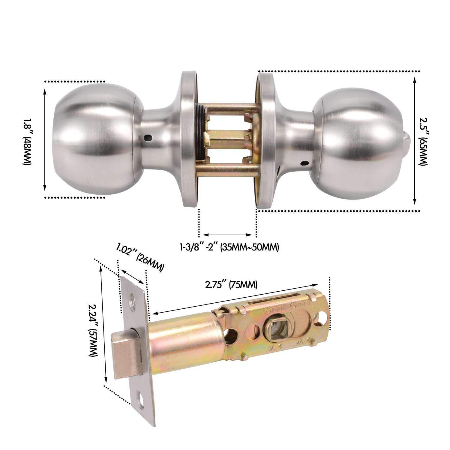GOLDSEED Door Knob with Lock, Exterior Door Knob for Bedroom/Bathroom or Office, Door Lock with Key for Right/Left Handed Doors (Satin Nickel) 6