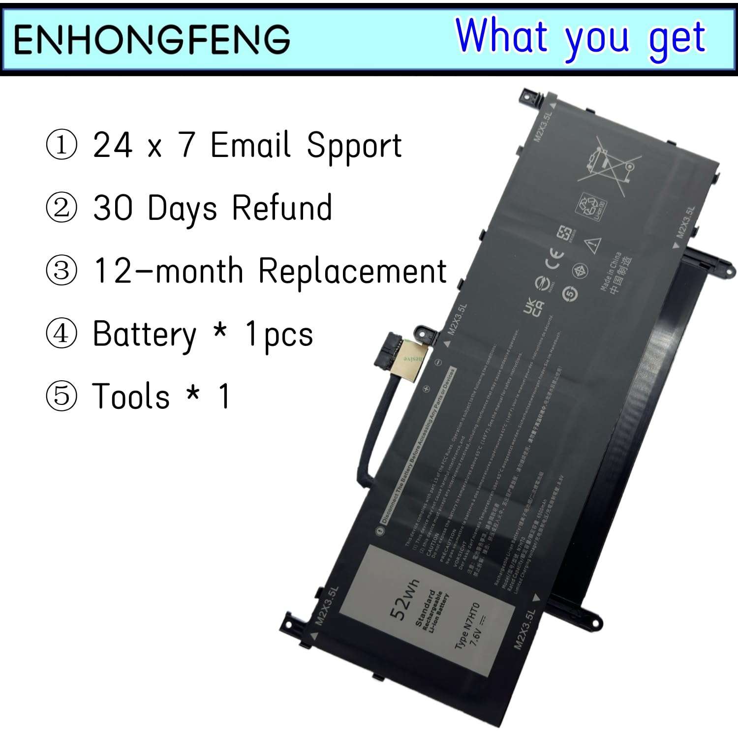 ENHONGFENG N7HT0 Laptop Battery Replacement for Dell Latitude 9510 9520 Latitude 9520 2-in-1 P94F P95F P95F001 P94F001 TVKGH V5K68 N2NLL 08NFC7 N2NLL N7HTO 0PKW00 4