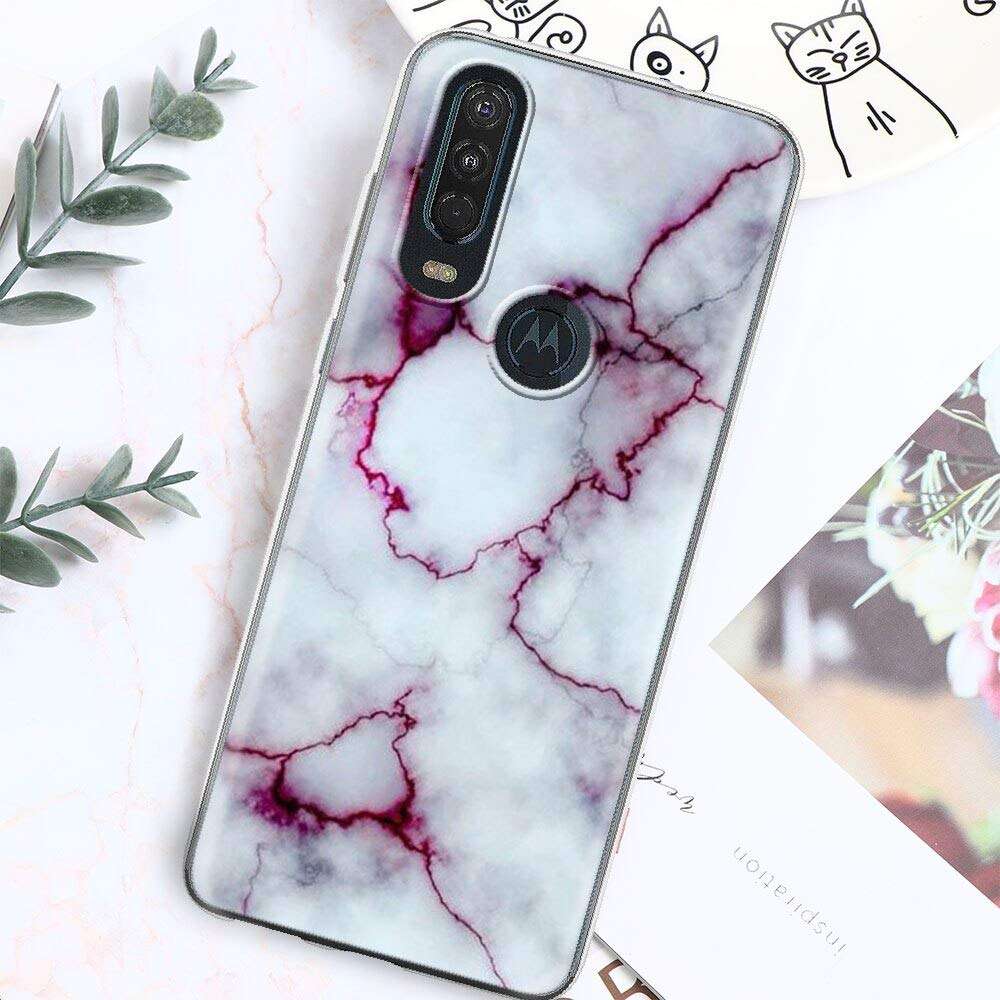 Yoedge Case for Motorola One Action, Clear Slim Silicone Phone Case Cover with Pattern Design for Women Girls, Thin Shockproof Gel TPU Back Bumper Skin for Motorola One Action 【6.3"】, Marble 3