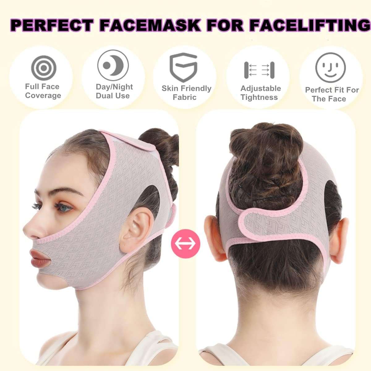 HOYECL Double Chin Reducer,V-Shape Chin Tightening Band,Face Lift Tape,Prevent Sagging,Reusable Face Slimming Belt for Women Girls 5