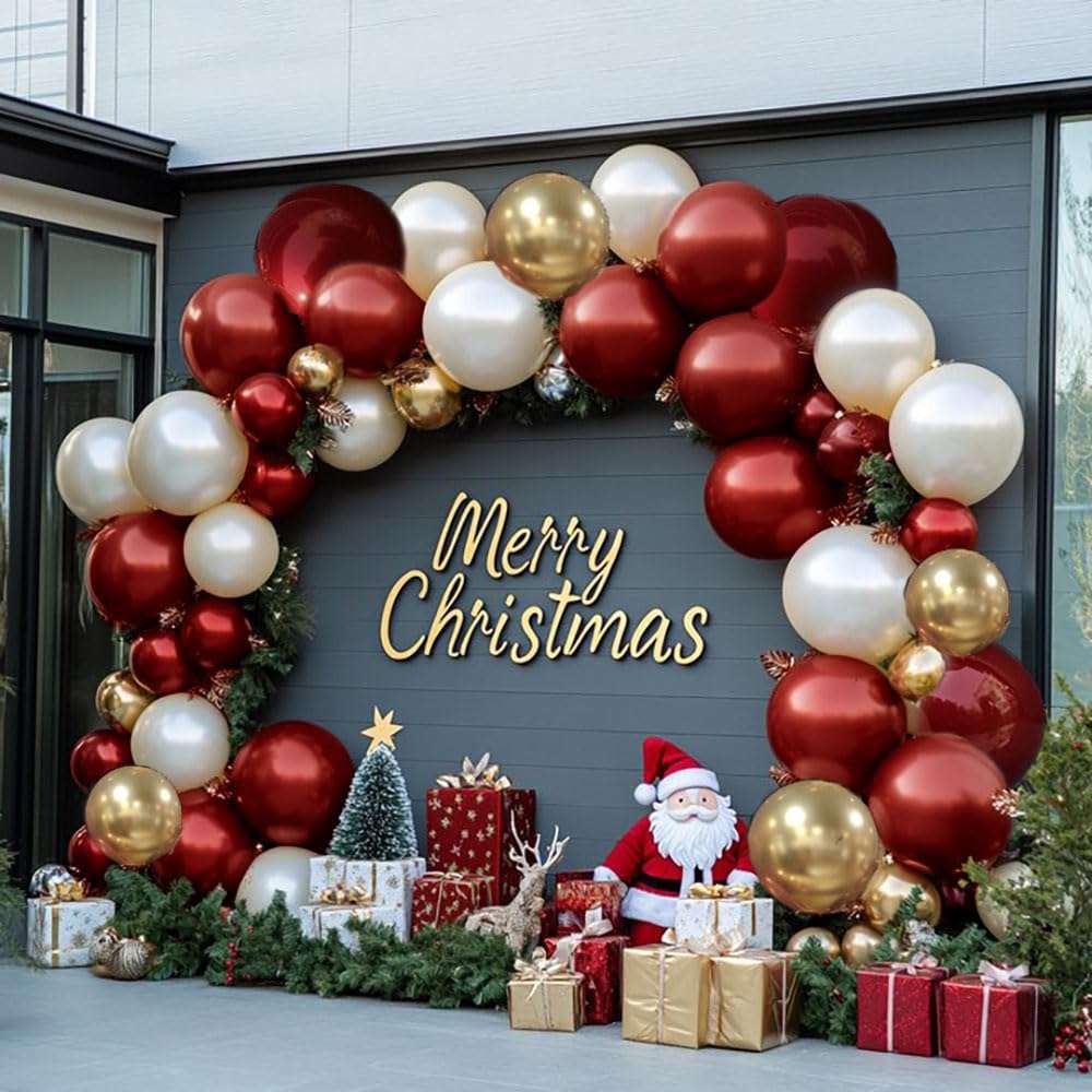 Burgundy Gold Balloons Garland Double Stuffed Wine Red Sand White Balloons Metallic Gold Latex Balloons Arch Kit for Bridal Wedding Christmas Anniversary Baby Shower Birthday Party Decorations 6