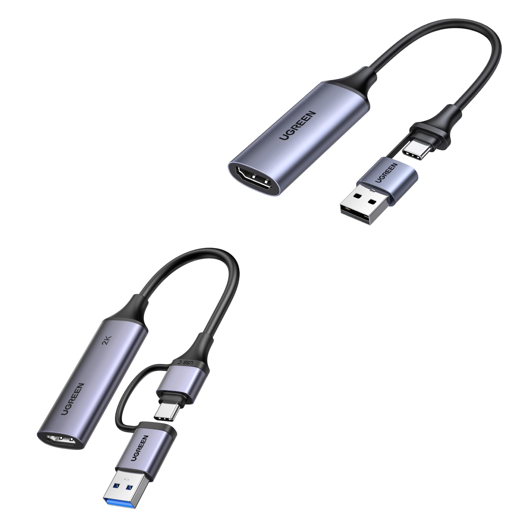 UGREEN Full HD 1080P Capture Card 4K HDMI to USB 2.0 Bundle with 2K@30Hz Video Capture Card HDMI to USB 3.0 A and USB C 4K Input 1