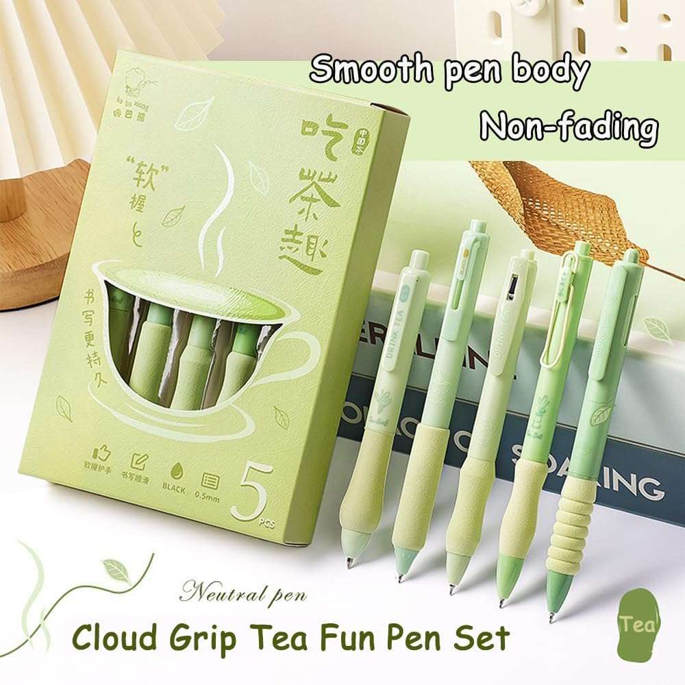 COOFANDY Green Tea 5 Pcs Gel Retractable Quick Dry Ink 0.5mm Fine Point Aesthetic Stuff Ink Comfort Grip Smooth Writing Journaling Note Taking Pens Bulk Pens School Office Supplies (black) 4
