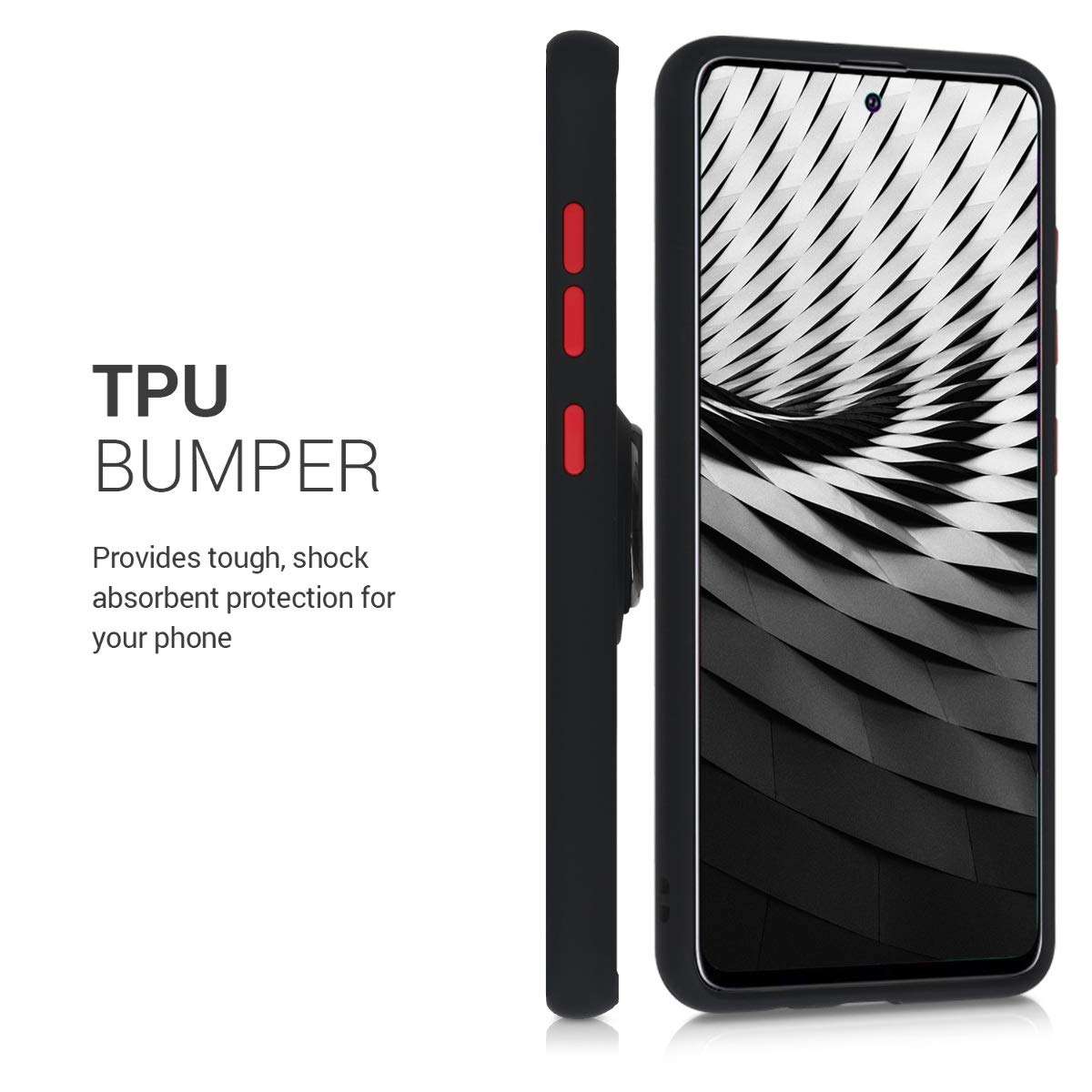 kwmobile Case Compatible with Samsung Galaxy A51 - Smartphone Hardcase with TPU Bumper Finger Holder Stand - Black/Matte Transparent 4