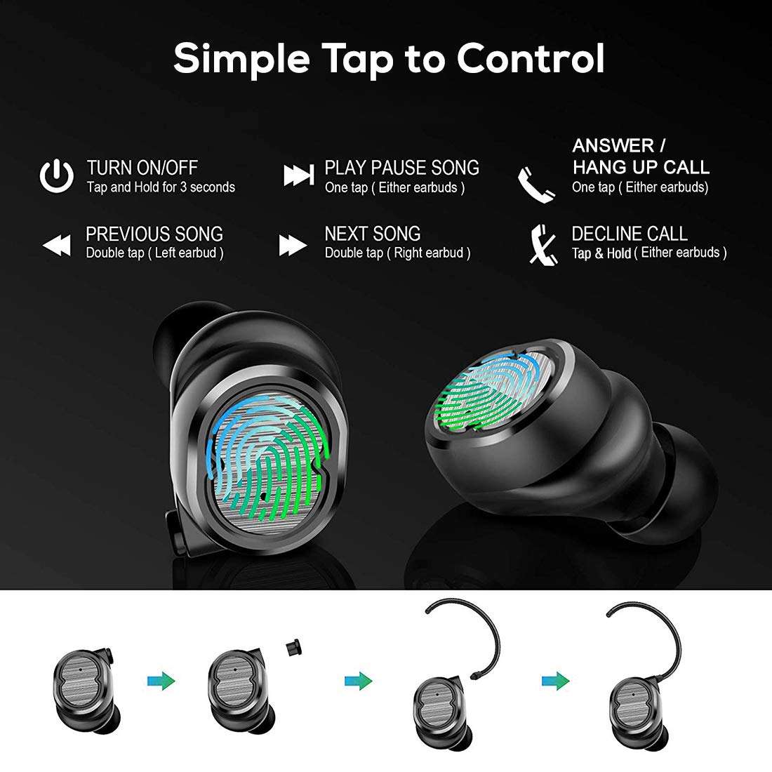 Xmate Gusto in-Ear Touch Control True Wireless Bluetooth Headphones (TWS) with Mic - (Black) 2