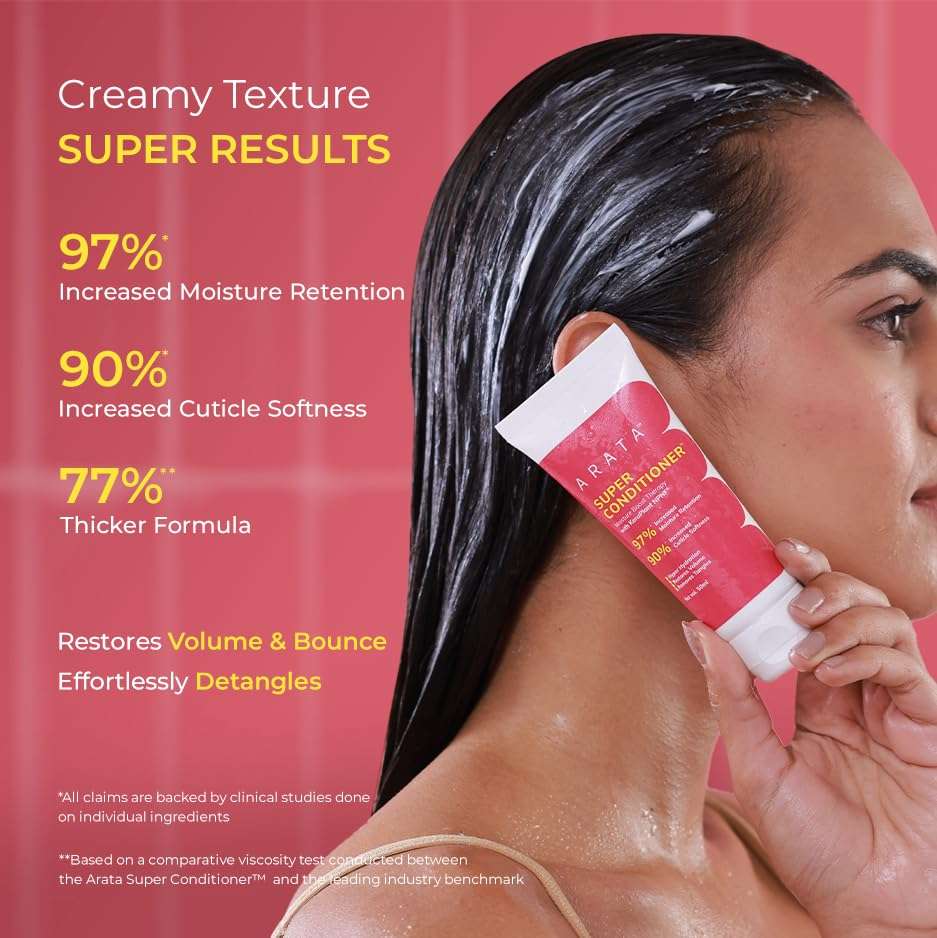 Arata Super Conditioner For Frizzy Hair | Increases Hydration by 97%,Softness by 90% | With Keratin & Rice Water for Smooth, Shiny Hair | Hair Conditioner for Women & Men | For All Hair Types | 50ML 3