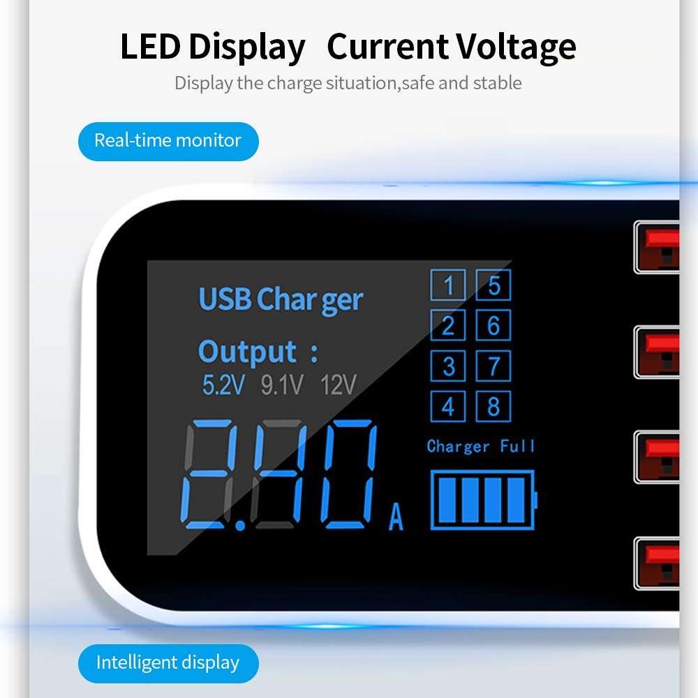 Decdeal A9S+ 8 Port Car Charger with LED Display Type-C QC3.0 Quick Charging Intelligent Portable Safe Vehicle Charger Station 5