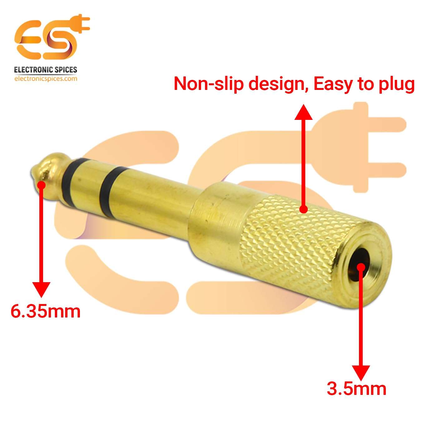 Electronic Spices Stereo 6.35mm Male to 3.5mm Female Golden Color Audio Connector (Pack of 2) 5