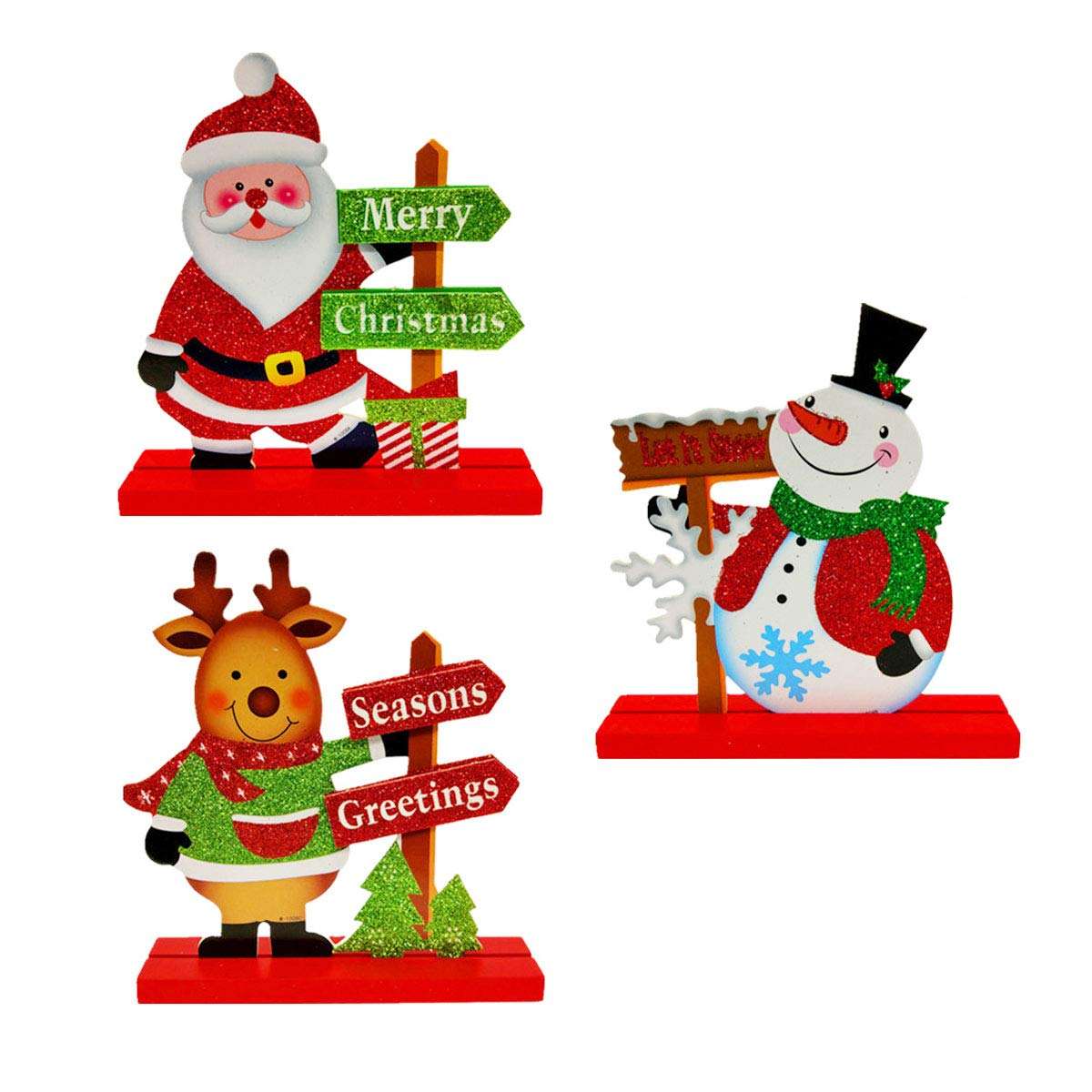 3pcs Santa Reindeer Snowman Christmas Table Decorations Happy Holidays Centerpiece for Home Party Office 1