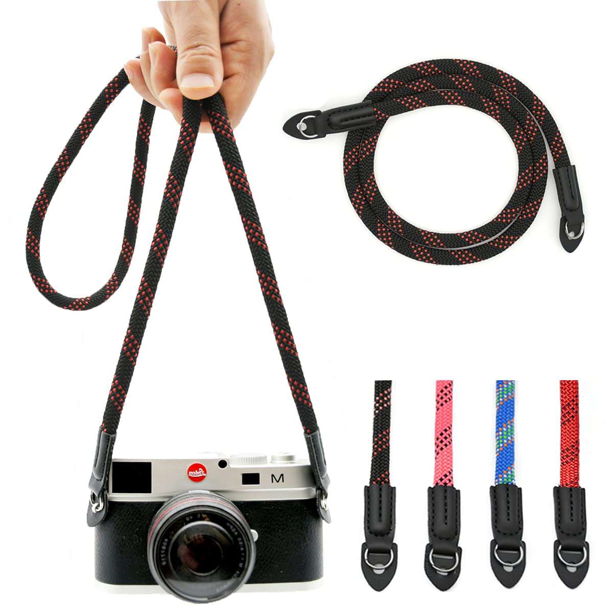 Eorefo Camera Strap Vintage 100cm Nylon Climbing Rope Camera Neck Shoulder Strap for Micro Single and DSLR Camera (Black/Red) 1