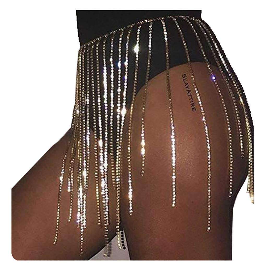 Barode Rhinestone Body Chains Crystal Dance Skirts Tassel Sexy Bikini Beach Chain Hip Waist Belts Nightclub Jewelry Accessories for Women and Girls (Silver) 6